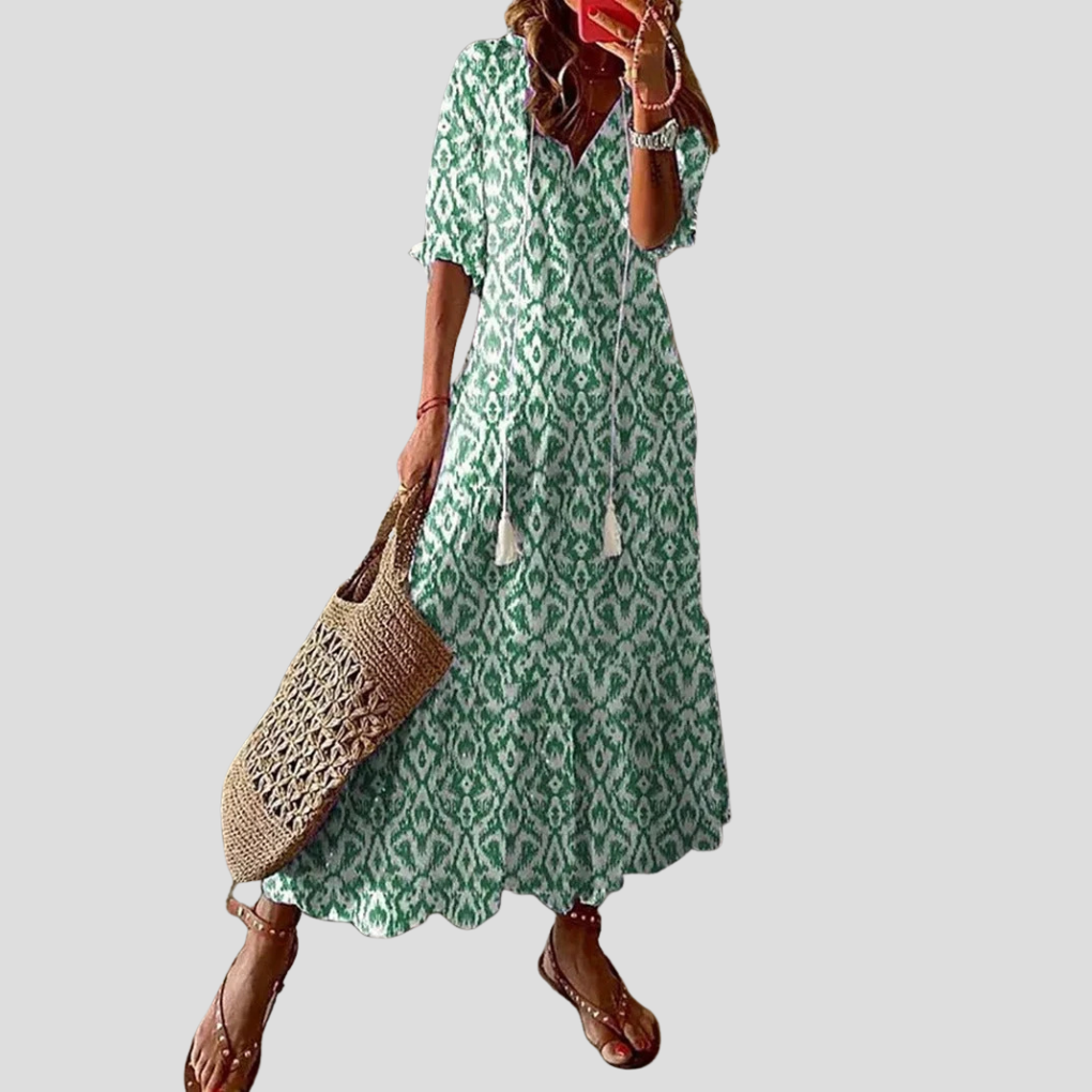 Women’s Bohemian MBoho Chic Floral V-Neck Maxi Dress – Perfect for Warm Daysaxi Dress