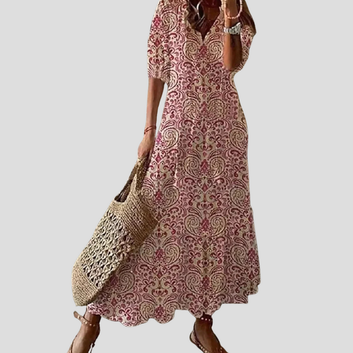 Women’s Bohemian MBoho Chic Floral V-Neck Maxi Dress – Perfect for Warm Daysaxi Dress