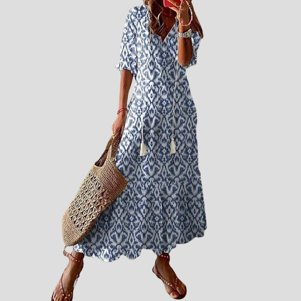 Women’s Bohemian MBoho Chic Floral V-Neck Maxi Dress – Perfect for Warm Daysaxi Dress
