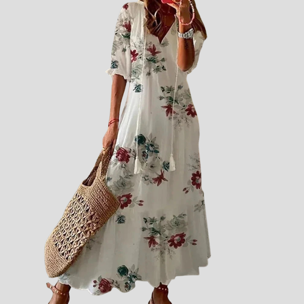 Women’s Bohemian MBoho Chic Floral V-Neck Maxi Dress – Perfect for Warm Daysaxi Dress