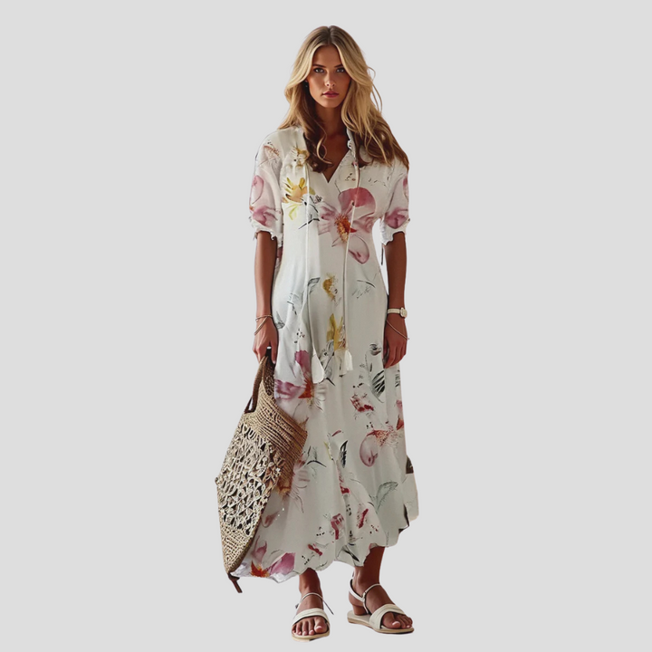 Women’s Bohemian MBoho Chic Floral V-Neck Maxi Dress – Perfect for Warm Daysaxi Dress