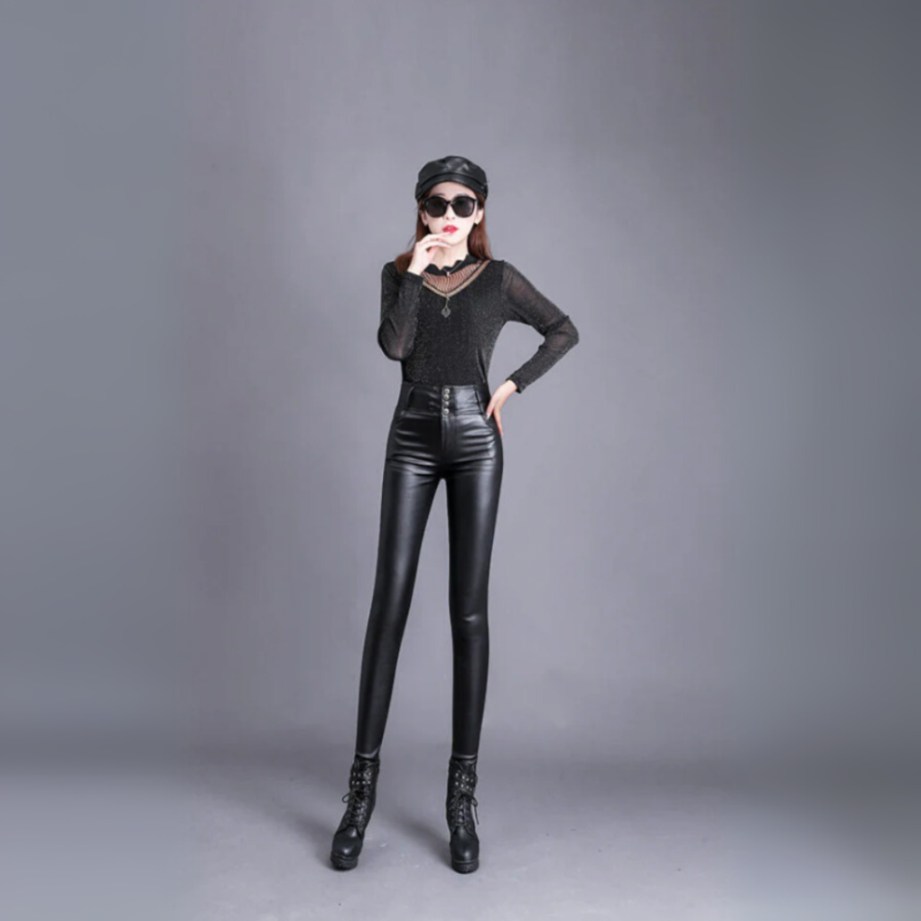 Women’s Stylish High‑Waist PU Leather Pants
