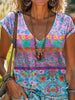 comfortable T-Shirt with Floral Print and V-Neck Effortless Style Meets Everyday Comfort