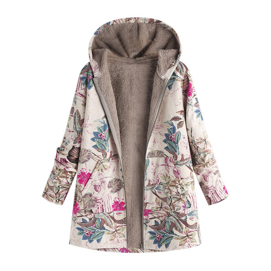 Vintage-Inspired Printed Jacket with Front Pockets