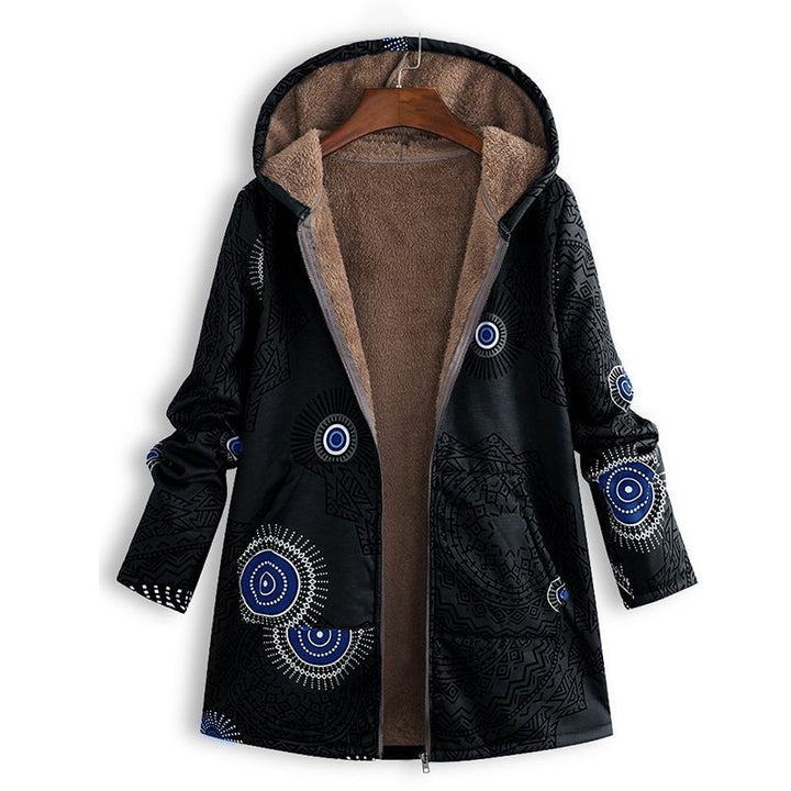 Long Women's Spring Jacket with Hood and Front Pockets