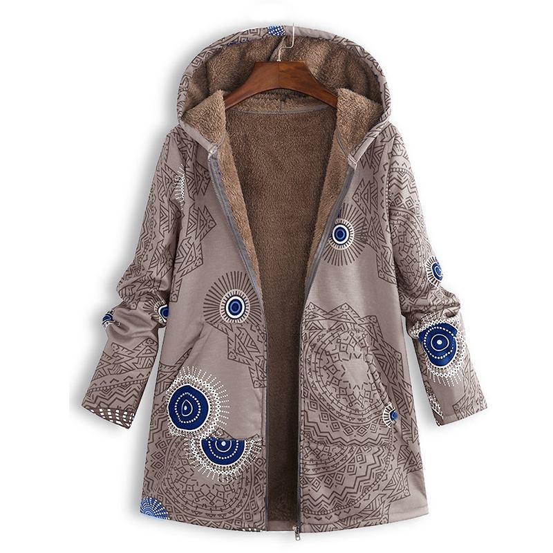 Long Women's Spring Jacket with Hood and Front Pockets
