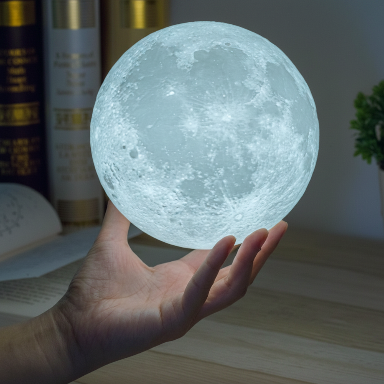 3D Printed Moon Night Light with Touch Switch for Home Decor