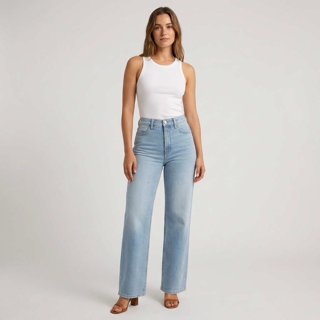 Women’s High-Waisted Straight Leg Jeans – Casual Cropped Style