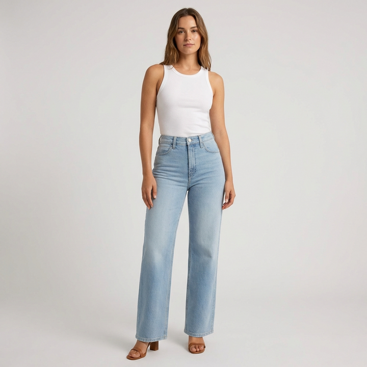 Women’s High-Waisted Straight Leg Jeans – Casual Cropped Style