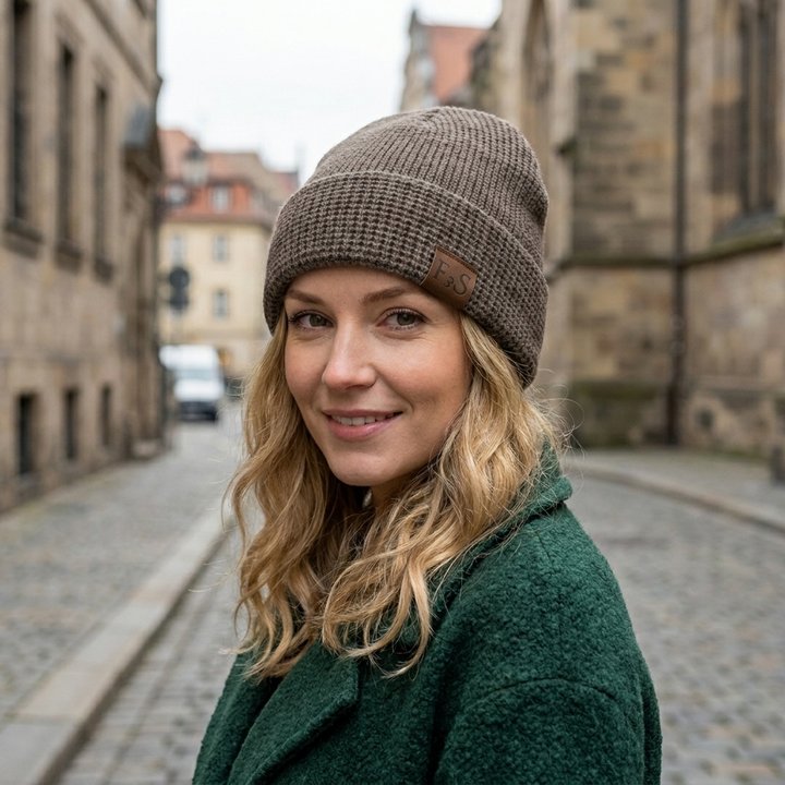 Knit Beanie with Ribbed Edge and Lined Interior
