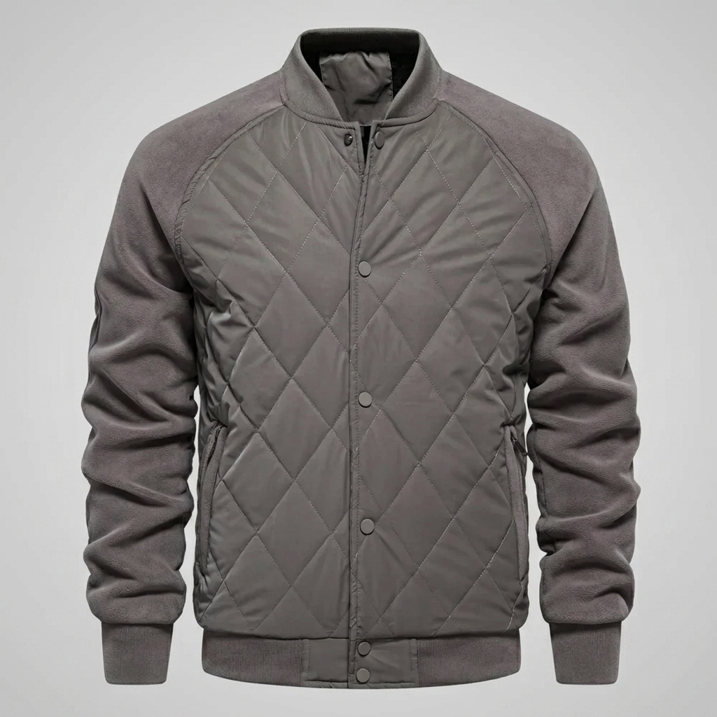 Men’s Quilted Varsity Bomber Jacket with Snap Buttons
