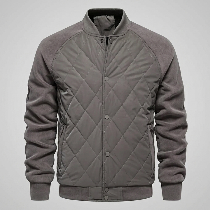 Men’s Quilted Varsity Bomber Jacket with Snap Buttons