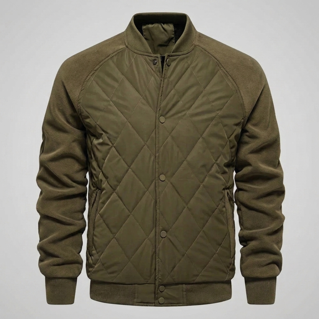 Men’s Quilted Varsity Bomber Jacket with Snap Buttons