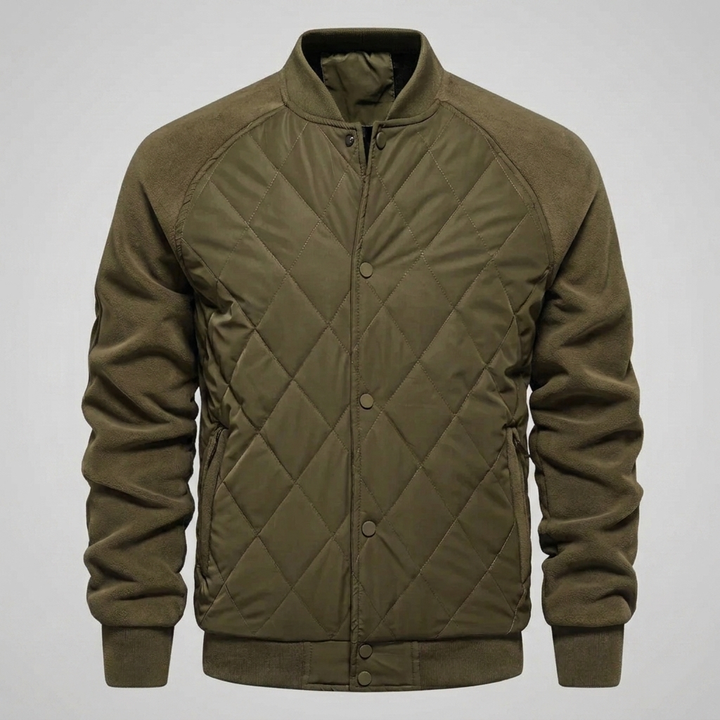 Men’s Quilted Varsity Bomber Jacket with Snap Buttons