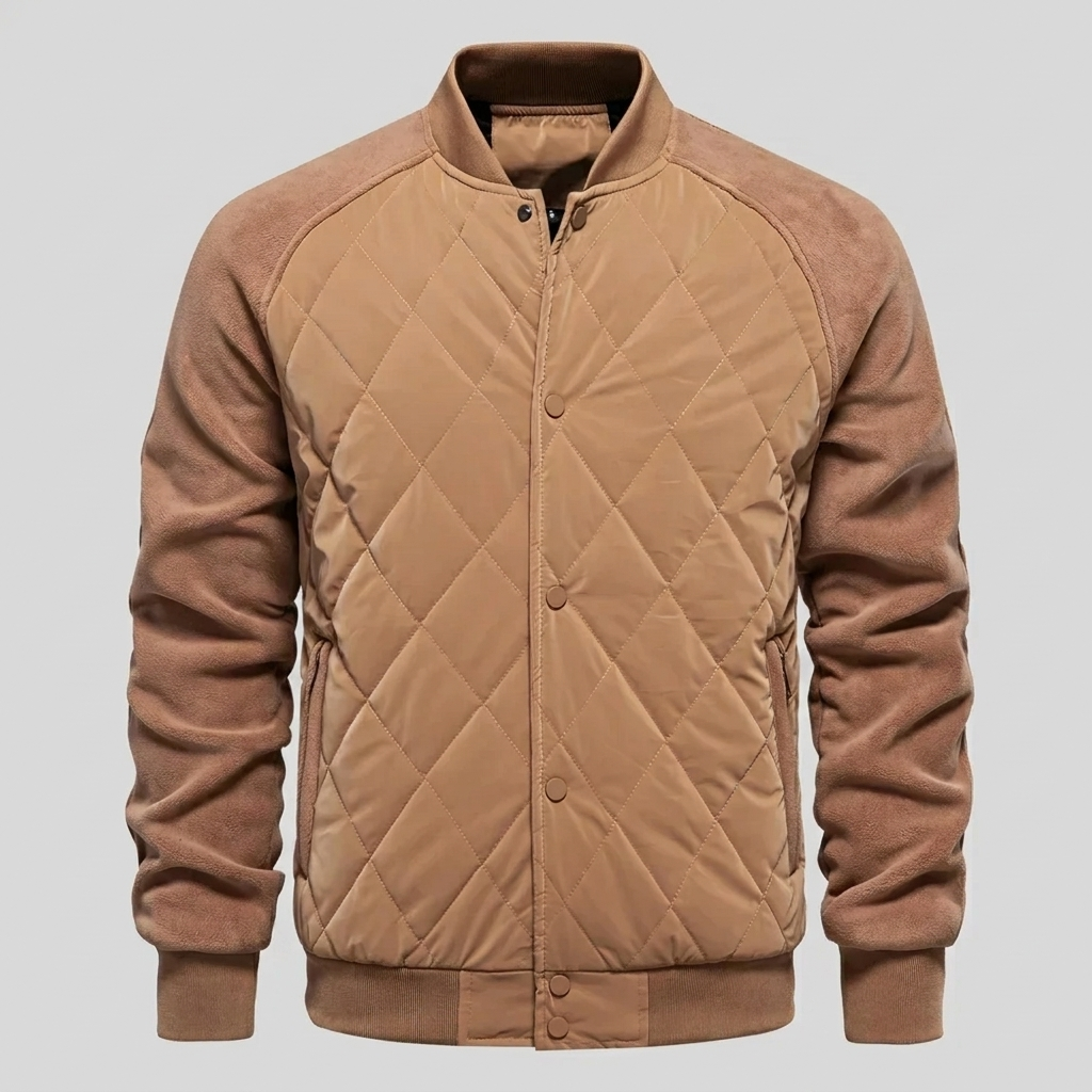 Men’s Quilted Varsity Bomber Jacket with Snap Buttons