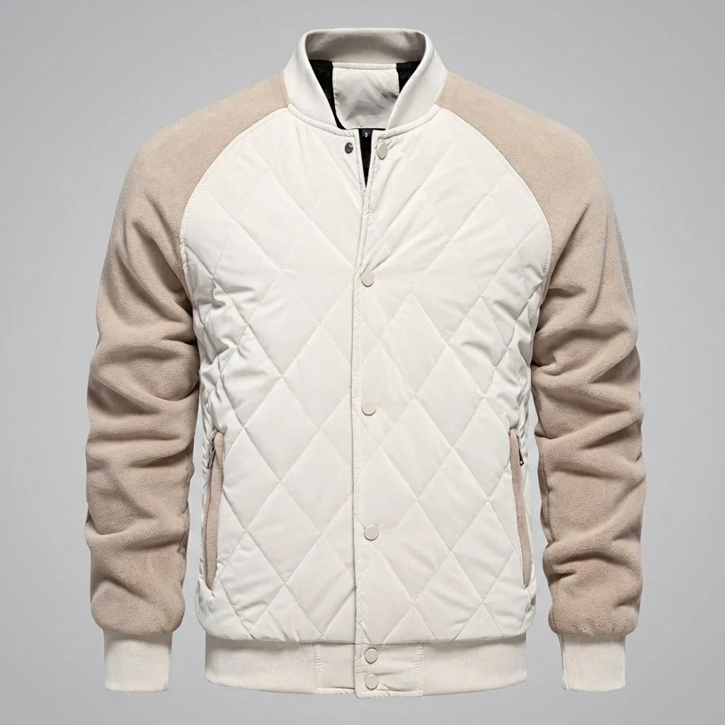 Men’s Quilted Varsity Bomber Jacket with Snap Buttons