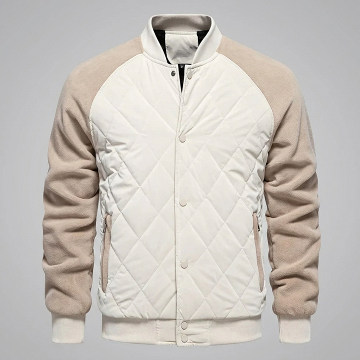 Men’s Quilted Varsity Bomber Jacket with Snap Buttons