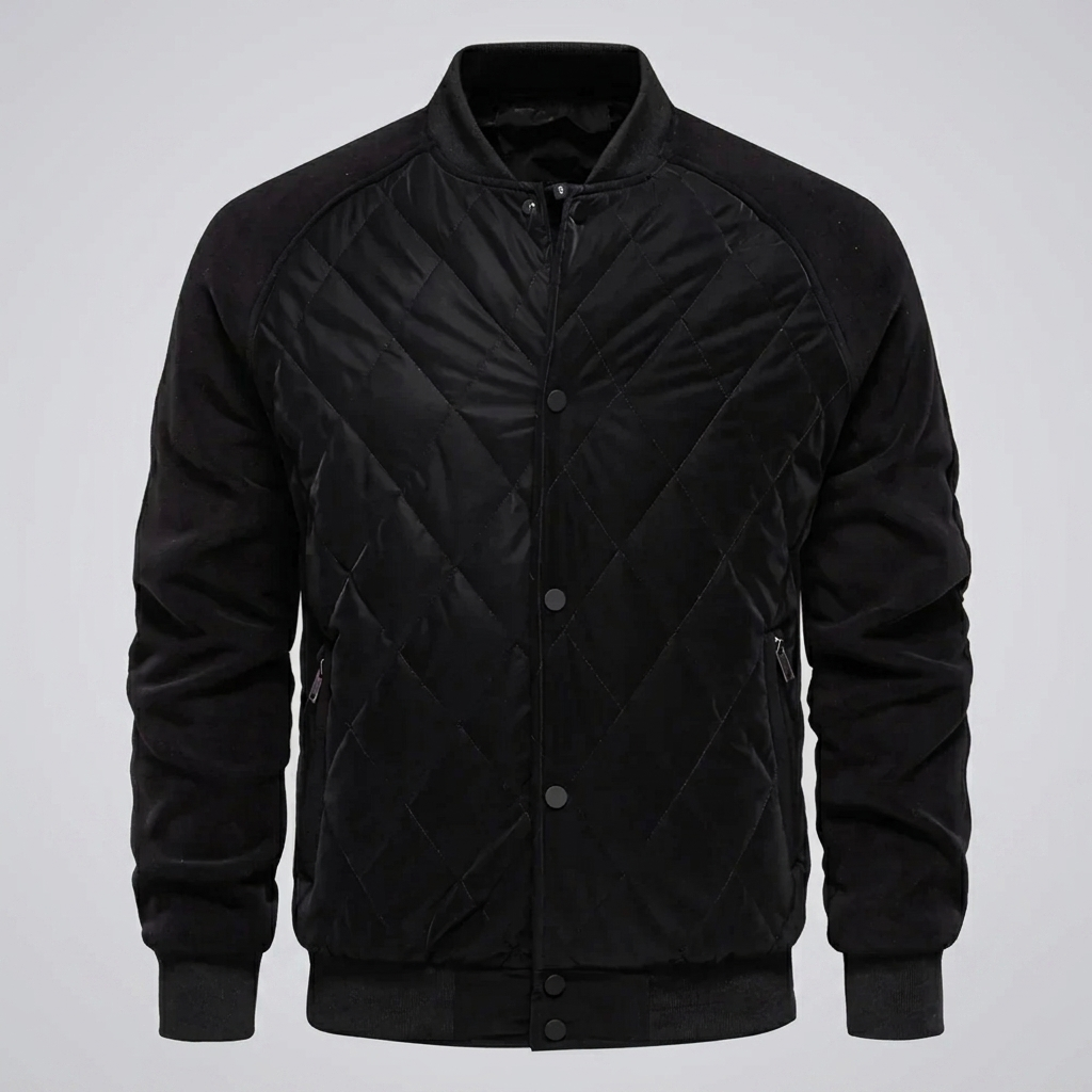 Men’s Quilted Varsity Bomber Jacket with Snap Buttons
