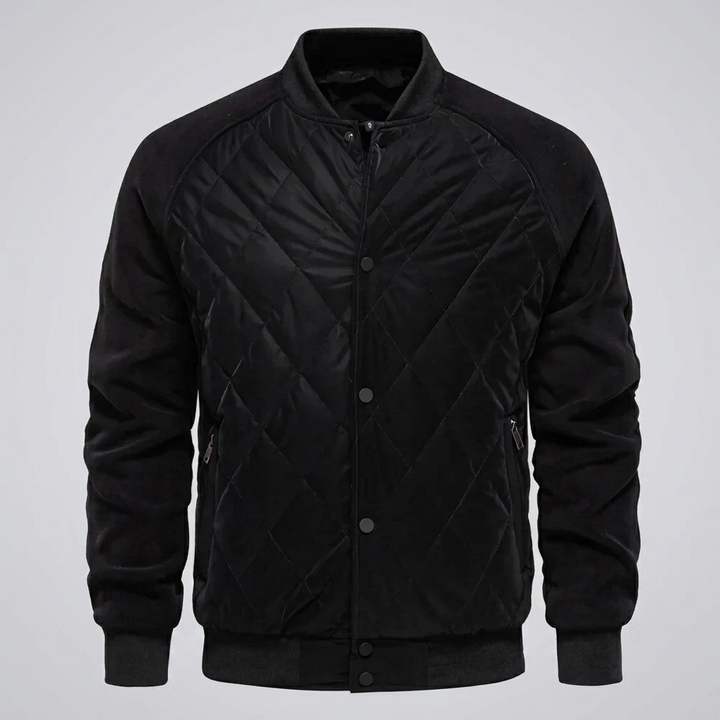 Men’s Quilted Varsity Bomber Jacket with Snap Buttons