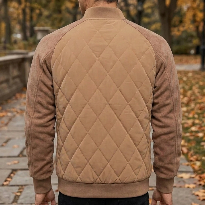 Men’s Quilted Varsity Bomber Jacket with Snap Buttons