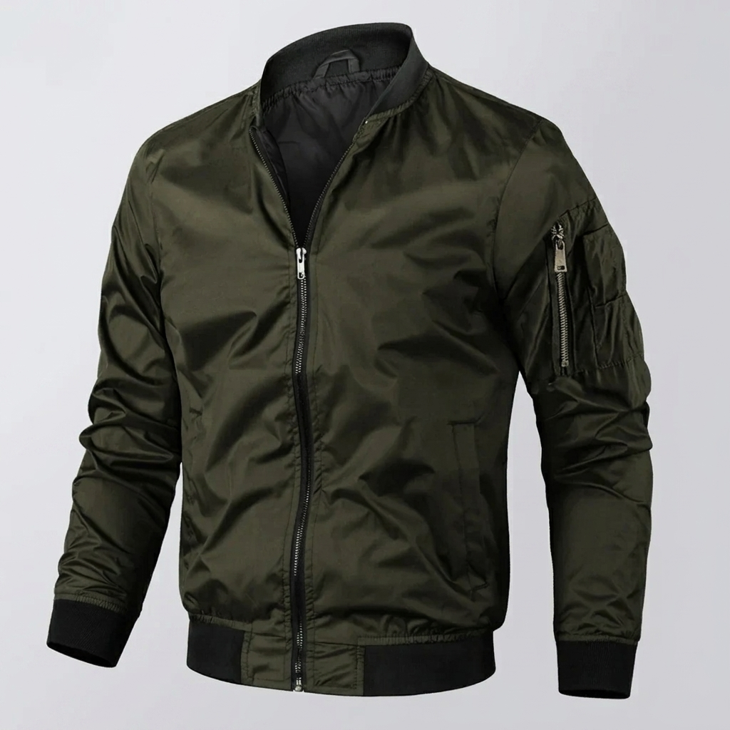 Men's  Zip‑Up Bomber Jacket with Sleeve Pocket