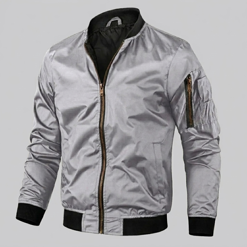 Men's  Zip‑Up Bomber Jacket with Sleeve Pocket