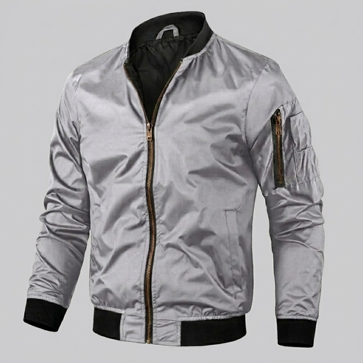 Men's  Zip‑Up Bomber Jacket with Sleeve Pocket