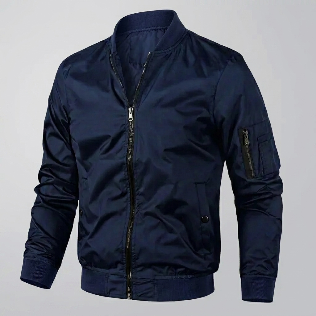 Men's  Zip‑Up Bomber Jacket with Sleeve Pocket