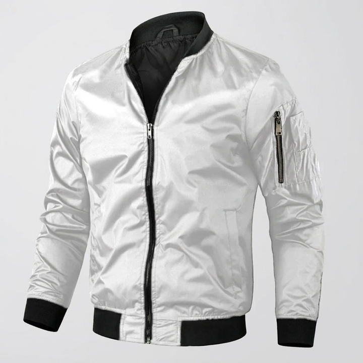 Men's  Zip‑Up Bomber Jacket with Sleeve Pocket