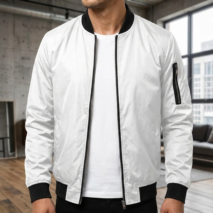 Men's  Zip‑Up Bomber Jacket with Sleeve Pocket