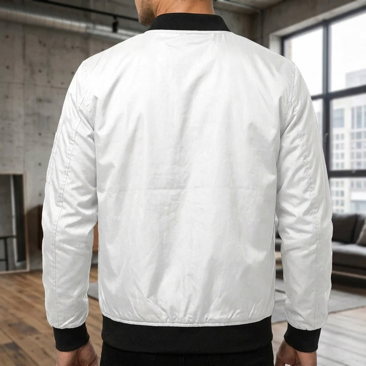 Men's  Zip‑Up Bomber Jacket with Sleeve Pocket
