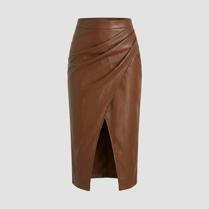 Pleated Midi Skirt with Front Split