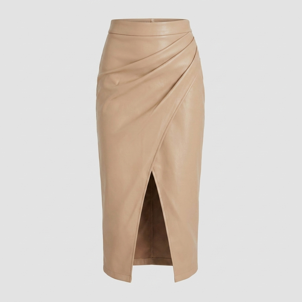 Pleated Midi Skirt with Front Split