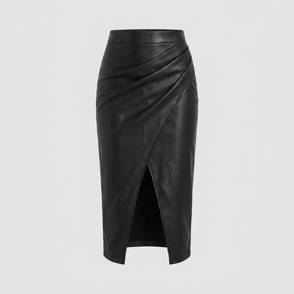 Pleated Midi Skirt with Front Split