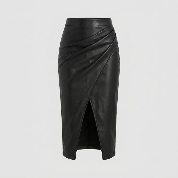 Pleated Midi Skirt with Front Split