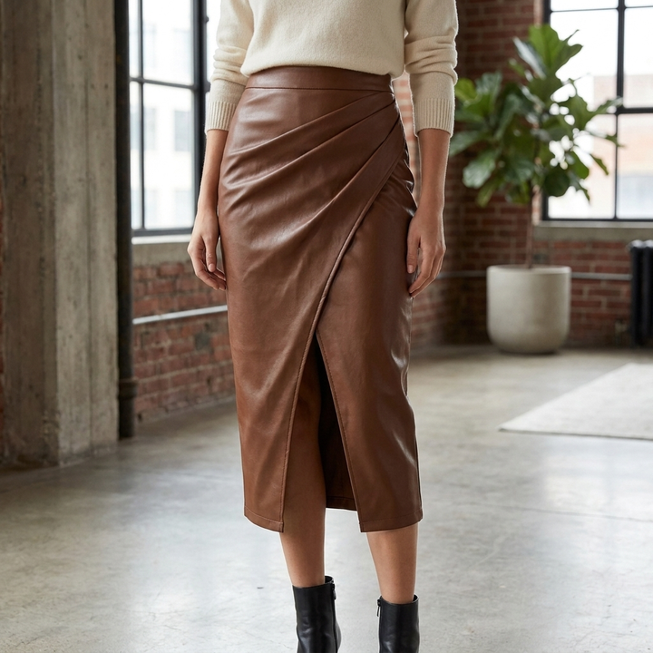 Pleated Midi Skirt with Front Split