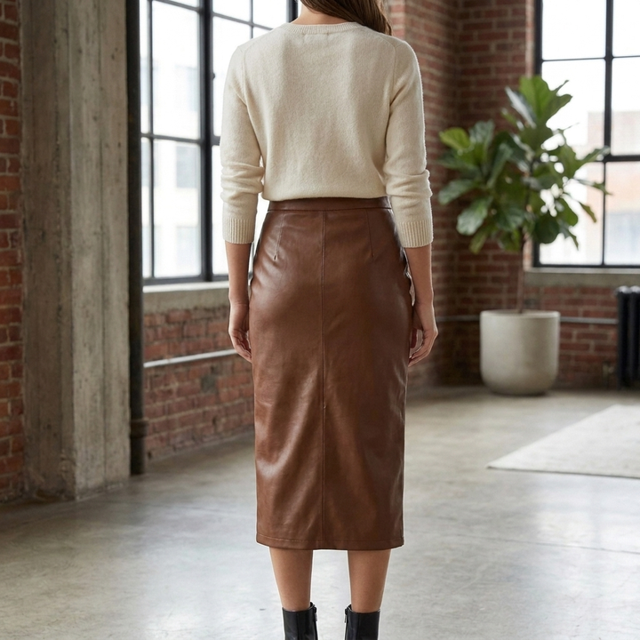 Pleated Midi Skirt with Front Split
