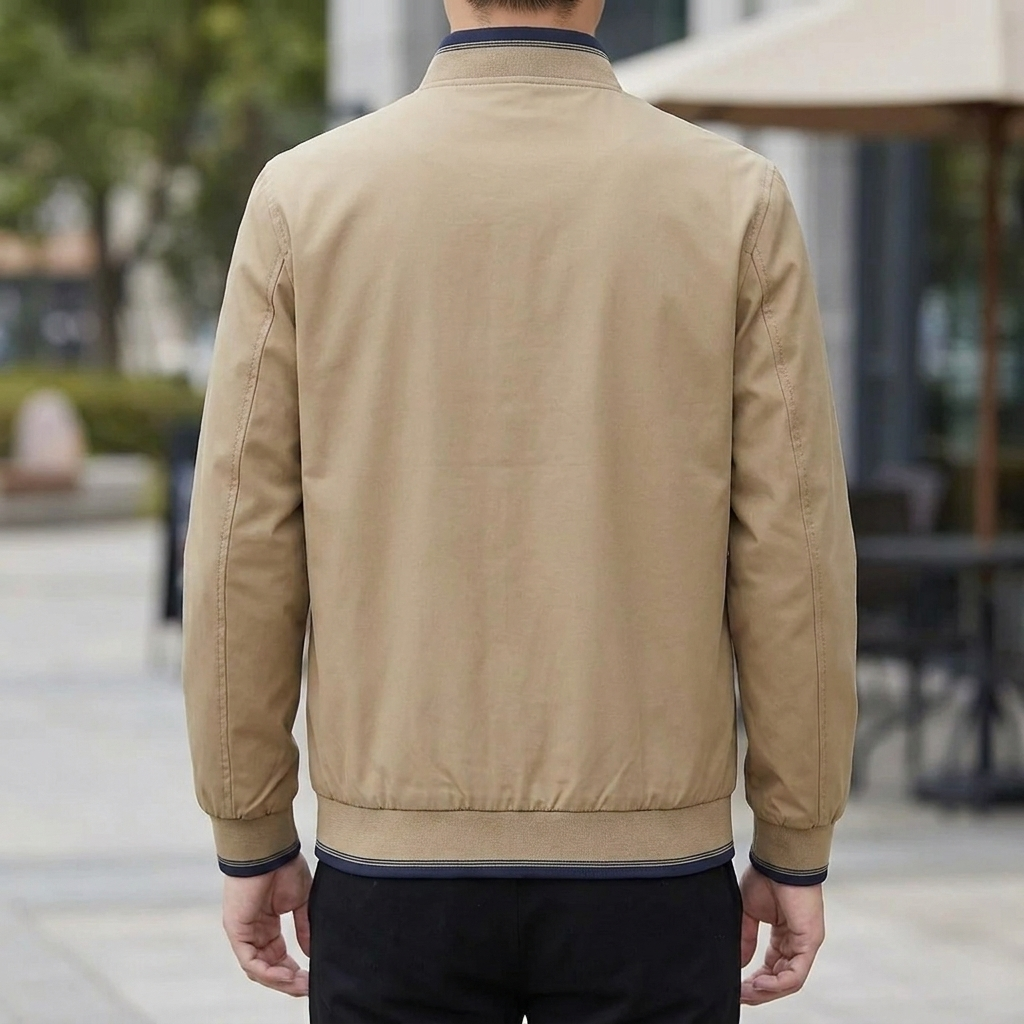 Men’s Bomber Jacket with Stand Collar & Zip Pocket