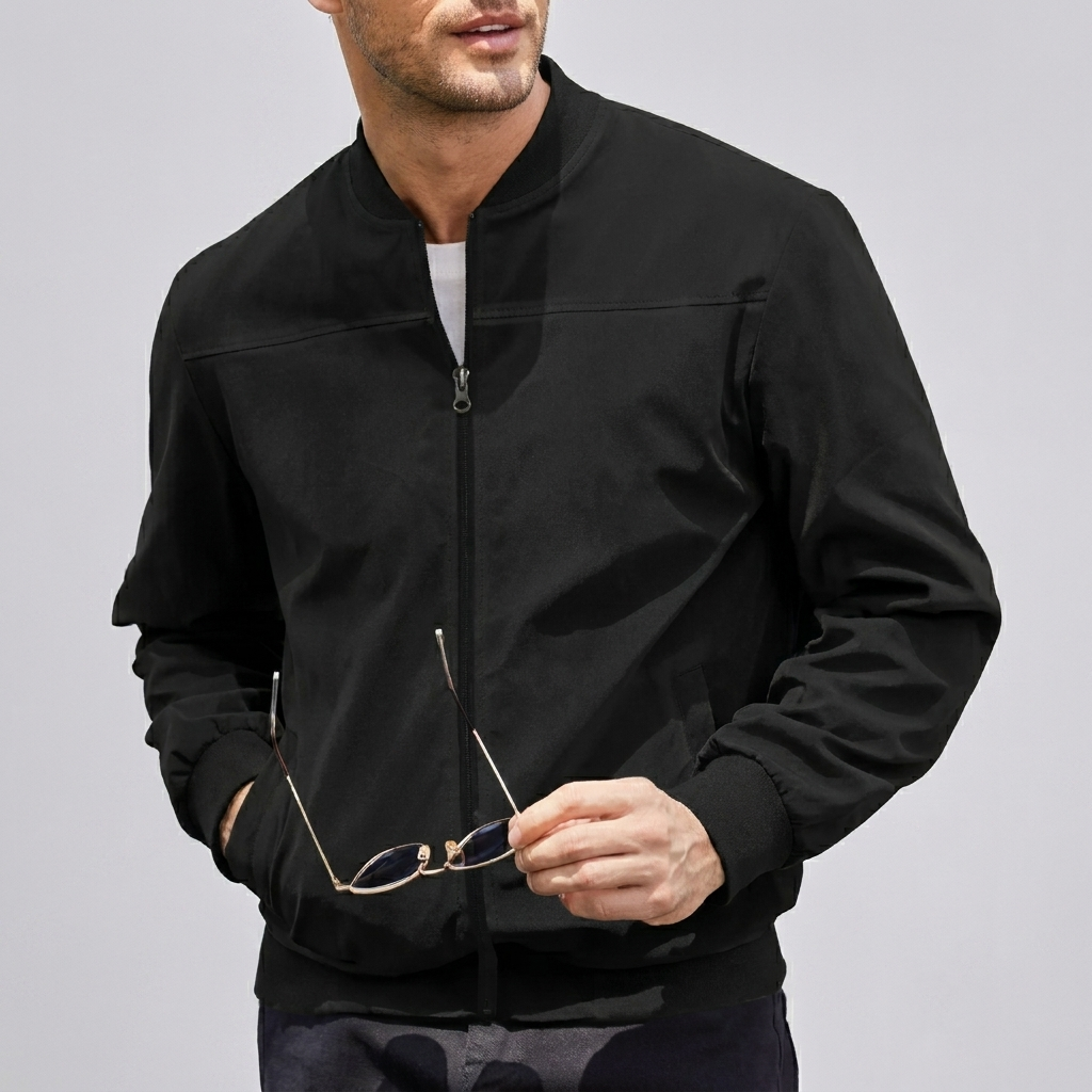 Men’s Bomber Jacket with Ribbed Collar & Side Pockets