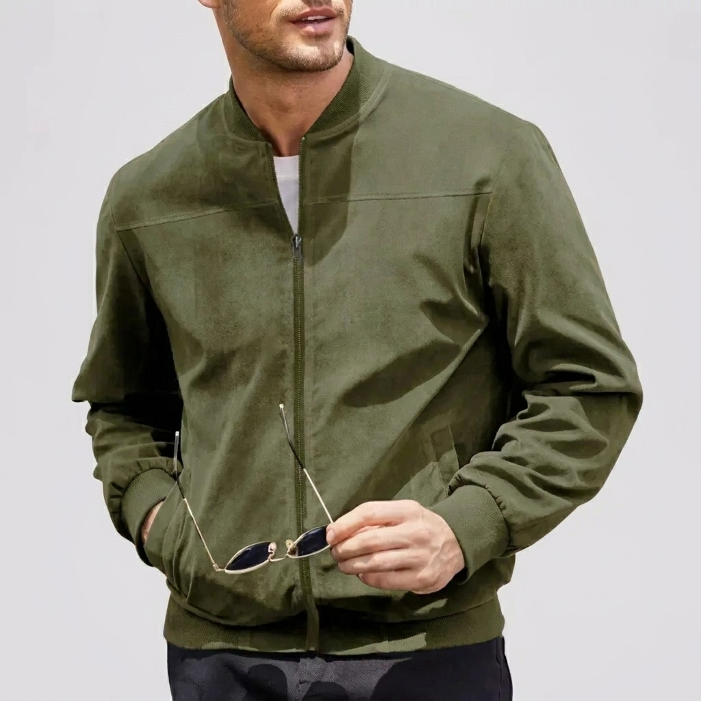 Men’s Bomber Jacket with Ribbed Collar & Side Pockets