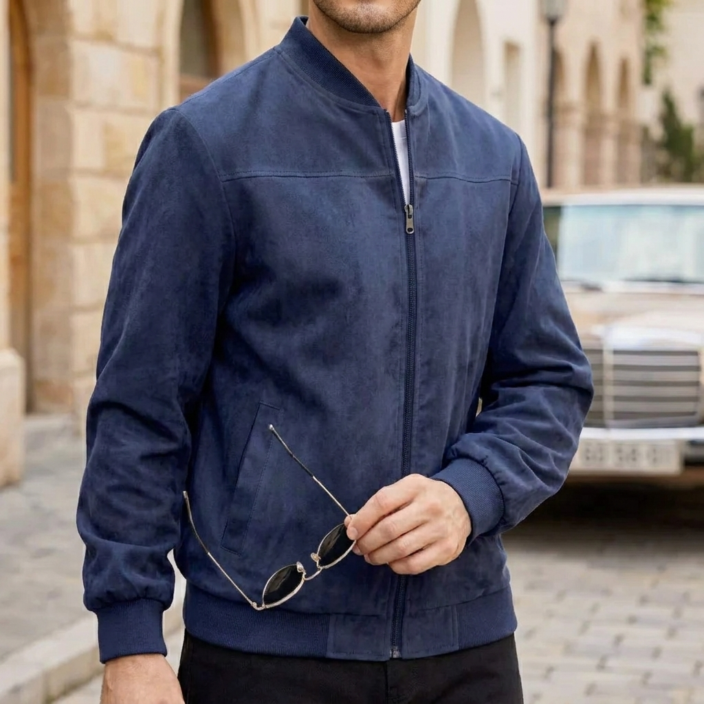 Men’s Bomber Jacket with Ribbed Collar & Side Pockets