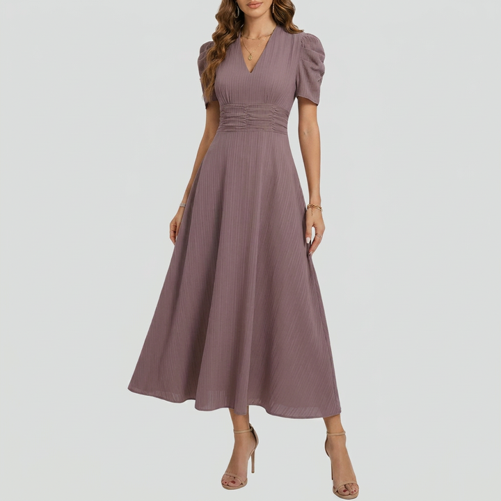 Women’s V‑Neck Short Sleeve Midi Dress – Elegant Everyday Style