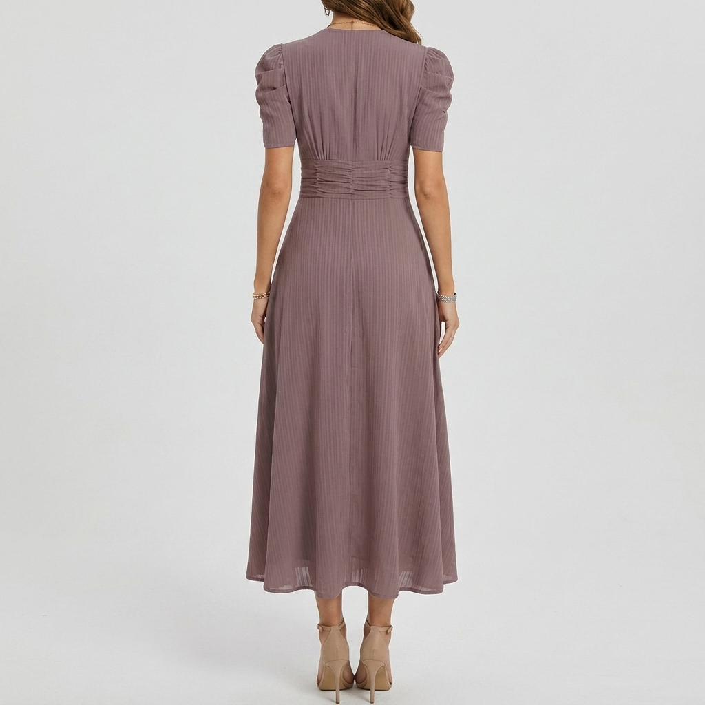 Women’s V‑Neck Short Sleeve Midi Dress – Elegant Everyday Style