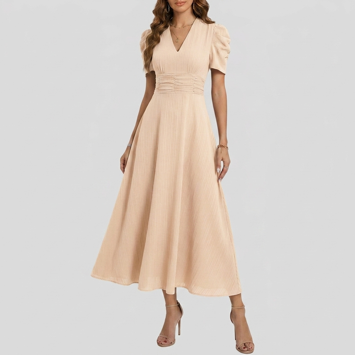 Women’s V‑Neck Short Sleeve Midi Dress – Elegant Everyday Style
