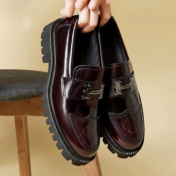 Men’s Brogue Loafers with Buckle & Platform Sole Slip‑On Shoes