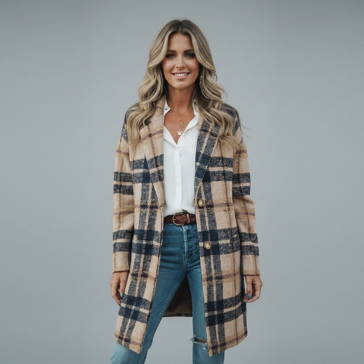 Stylish Women’s Long Coat with Front Buttons and Side Pockets