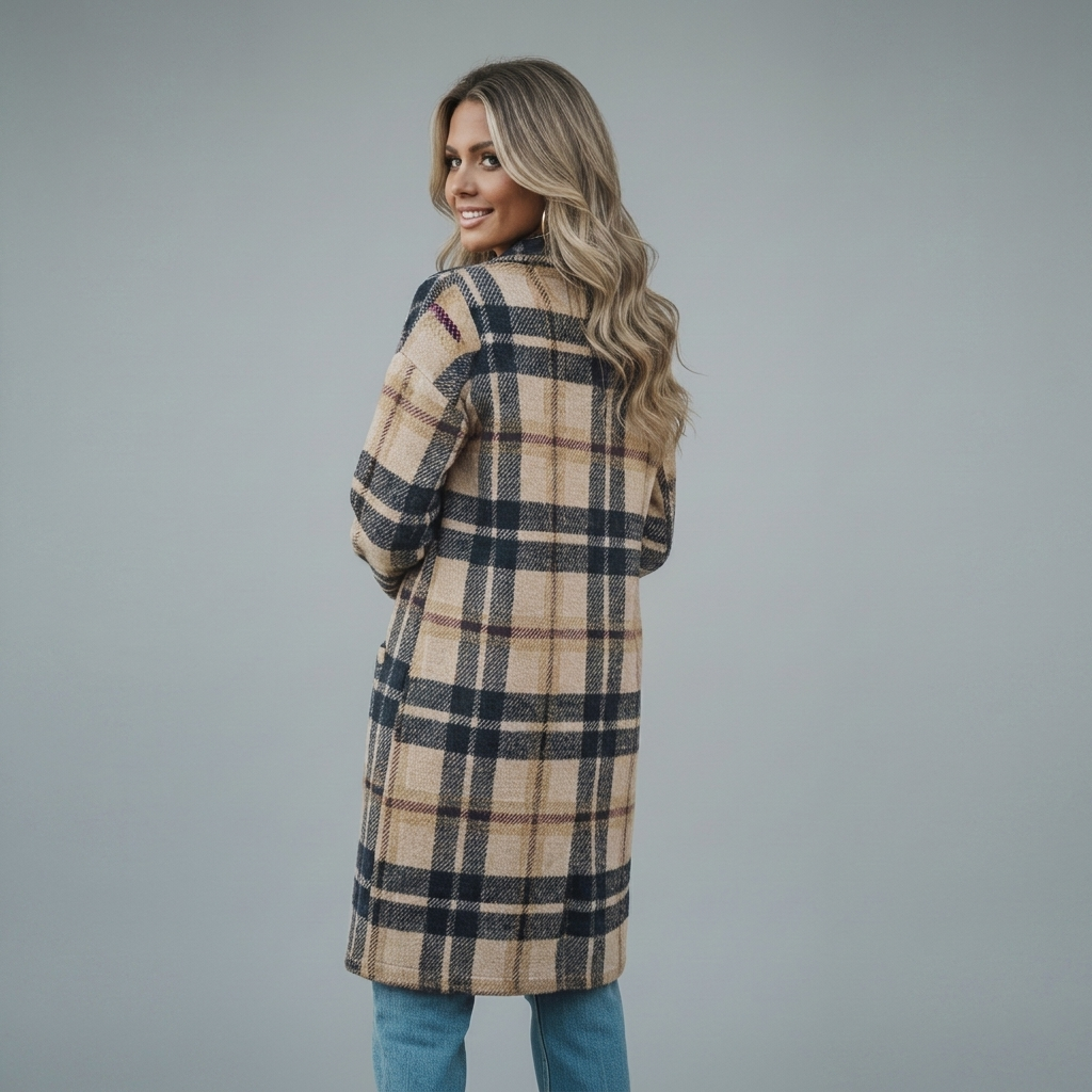 Stylish Women’s Long Coat with Front Buttons and Side Pockets