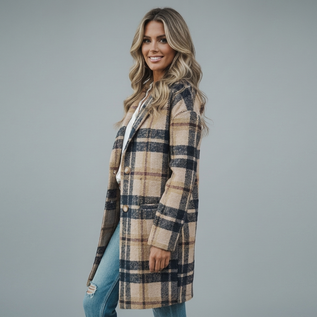 Stylish Women’s Long Coat with Front Buttons and Side Pockets