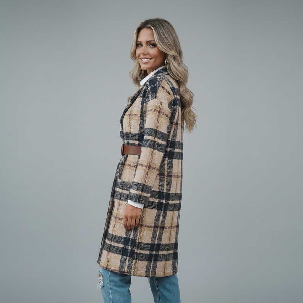 Stylish Women’s Long Coat with Front Buttons and Side Pockets