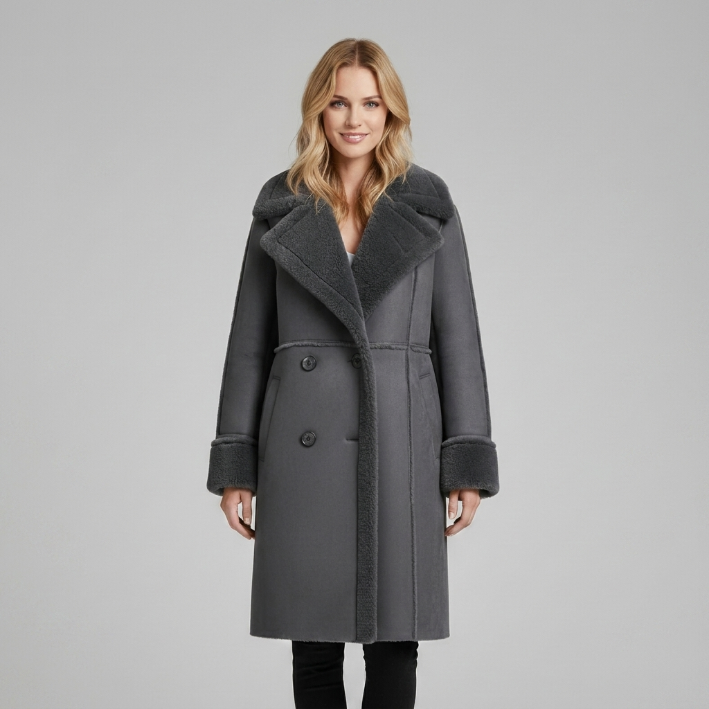 Timeless Lapel Collar Long Coat with Front Buttons for Women